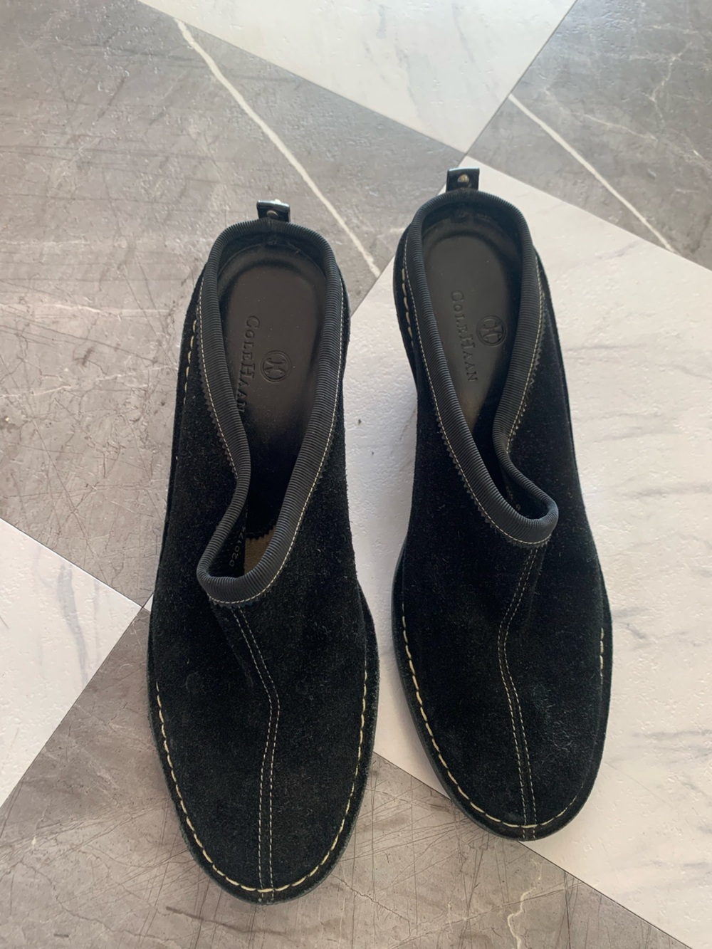 Cole Haan Black Suede Slip-On Loafers with Contrast Stitching